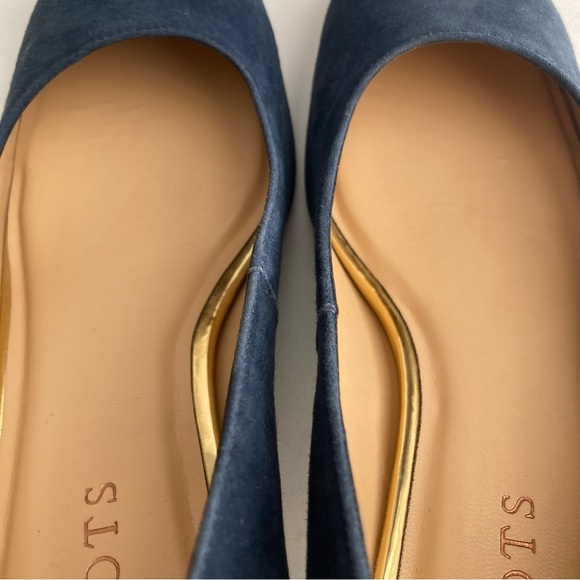 Talbots Indigo Blue Claire Block Heel Pumps Suede Gold Size 6M Women’s Shoes - Picture 9 of 16